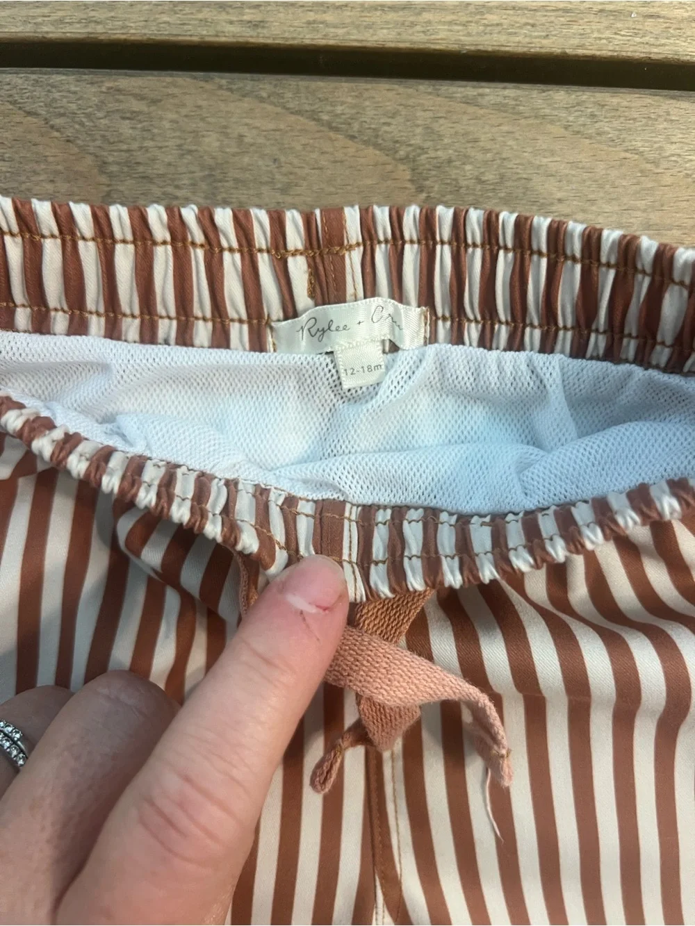 Striped Rust and White Swim Shorts